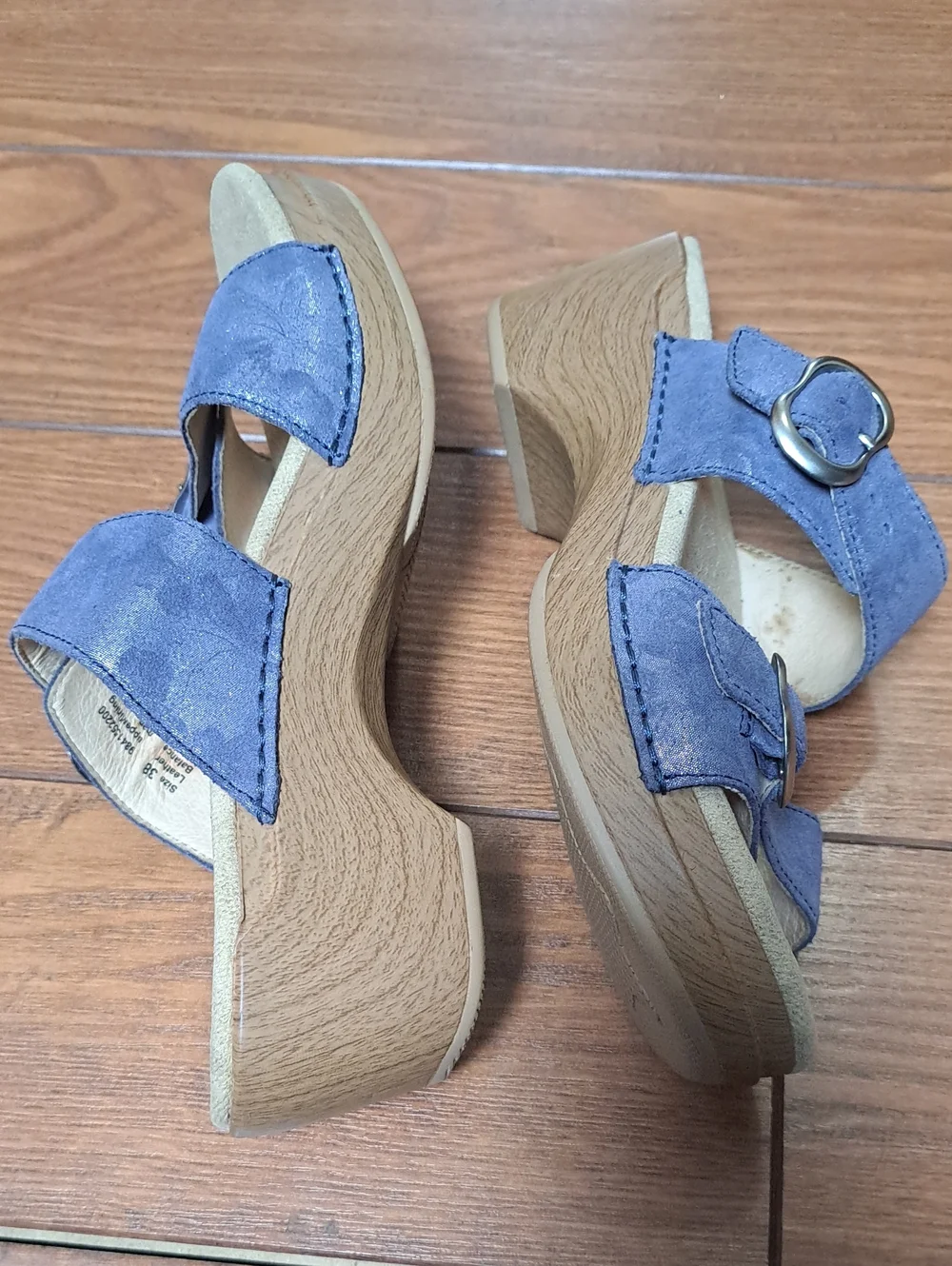 Dansko Sophie Blue Metallic Leather Slide Sandals Size 38 / US 7.5 - 8
